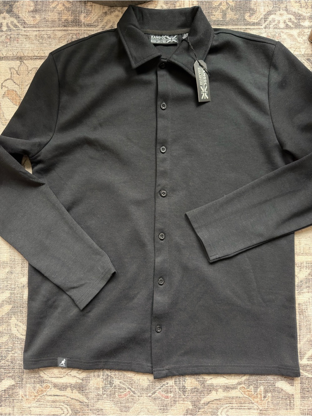 Kangol Men's Black Long-Sleeve Casual Button-Down Shirt